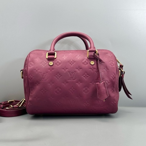LV路易威登 speedy25肩帶款紫紅色全皮斜挎包 97新