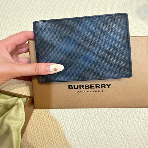 BURBERRY 藍格紋 短夾卡 男性皮夾