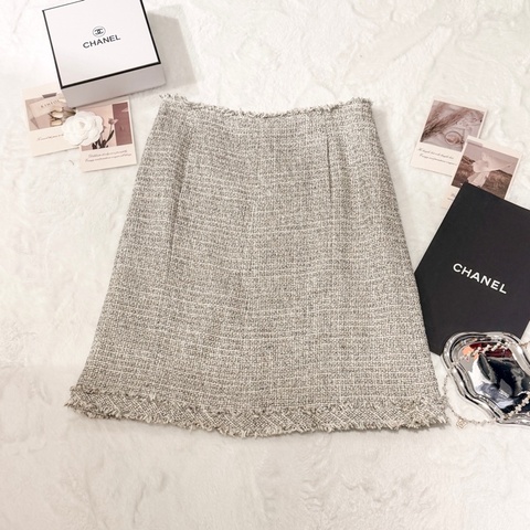 CHANEL 灰混色Tweed半身裙