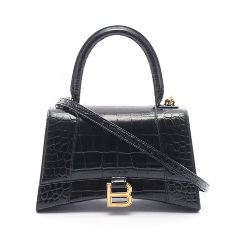 巴黎世家 (BALENCIAGA) Hourglass 小號兩用手提包 593546 黑色皮革 二手 女士