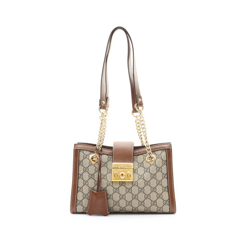 GUCCI 古馳 Padlock 肩背包 棕色 GG Supreme 帆布 498156