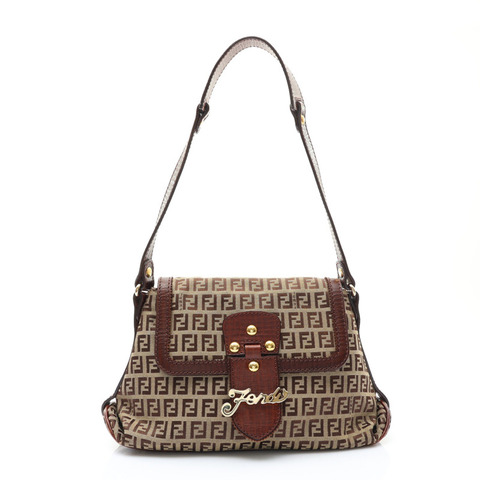 FENDI 芬迪 Zucchino One 肩背包 棕色 帆布 牛皮 8BR541