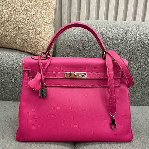 愛馬仕 Hermès Kelly 32 E5糖果粉拼K5托斯卡紫 Epsom皮 銀扣 框O