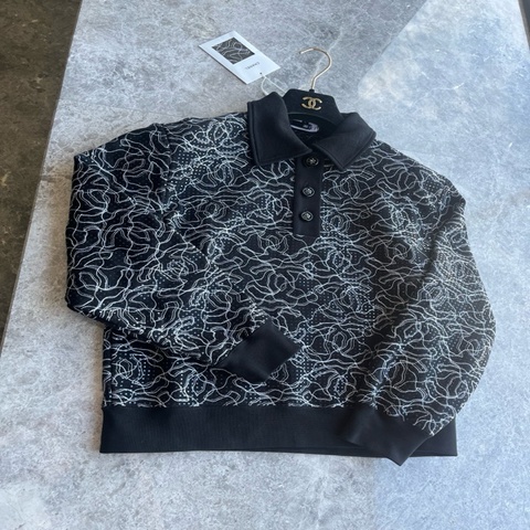Chanel黑白亮片polo上衣fr36~~
