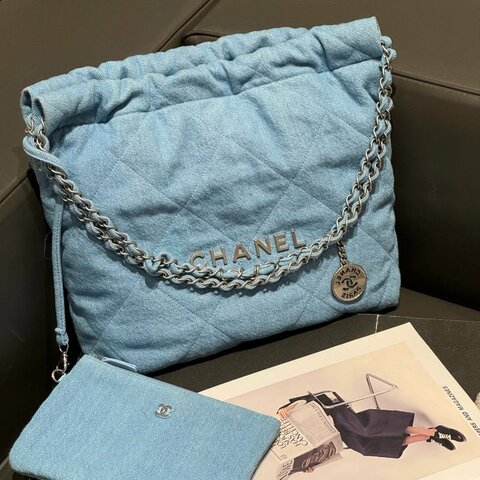 Chanel 香奈兒 22bag 牛仔丹寧小號 淺藍色 肩背包斜挎包