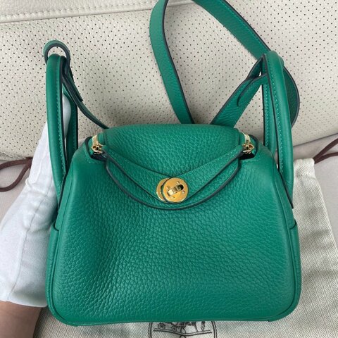 Hermes 愛馬仕 mini Lindy 二代 手提包單肩包斜挎包U4 絲絨綠 tc皮