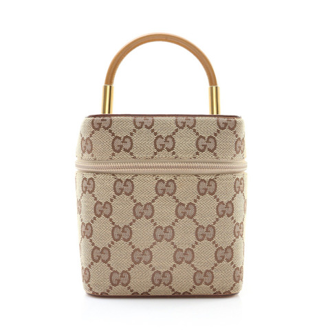 GUCCI 古馳 Vanity 化妝包 手提包 棕色 GG 帆布 039-1052