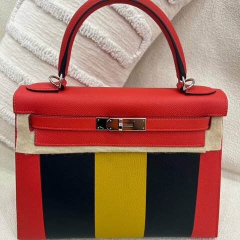 愛馬仕 Hermès Kelly 28 限量M字母 三拼色 Epsom拼Swift拼山羊皮 銀扣 C刻
