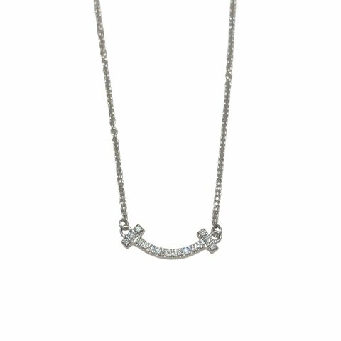 TIFFANY&CO. 蒂芬尼 T 系列 SMILE PENDANT 迷你鑽石微笑鏈墜 18K白金 鑽石