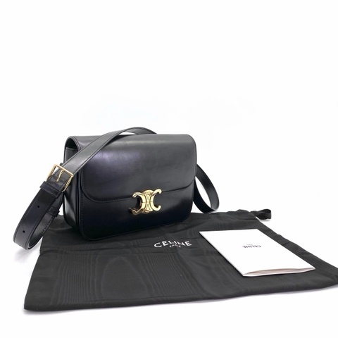 Celine Classique Triomphe 經典黑色小牛皮肩背包 金扣