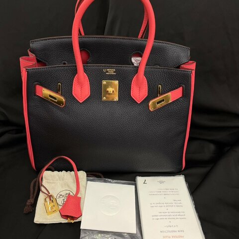 愛馬仕 Hermès Birkin 30 89黑色拼T5齋普爾粉 Togo皮 金扣 框O