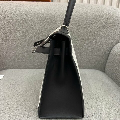 愛馬仕 Hermès Kelly 28 Quadrille 熊貓 黑白棋盤格 Swift拼帆布 銀扣 全新 U刻