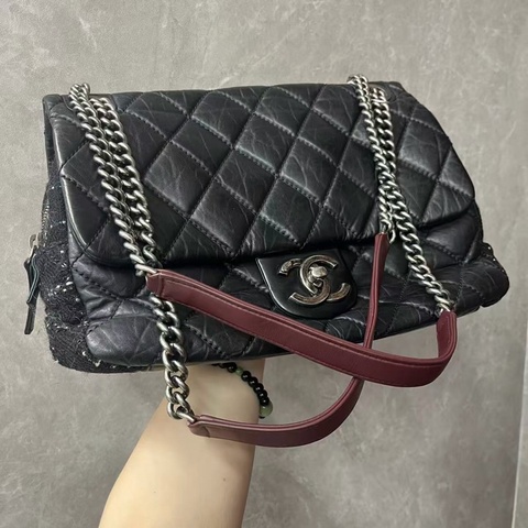 「JL精品代購」 Chanel多元素拼皮拼色油蠟牛皮孟買cf