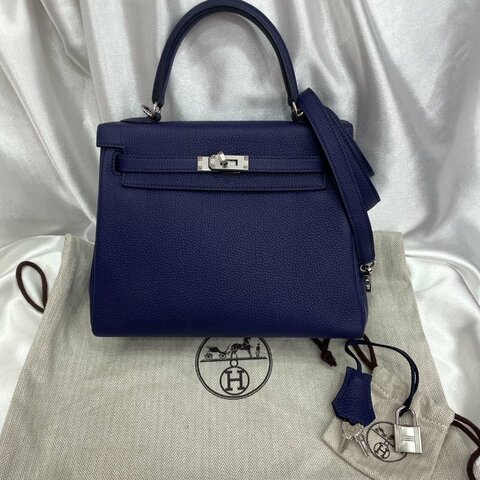 愛馬仕 Hermès Kelly 25 78深海藍 Togo皮 銀扣 閒置新 C刻