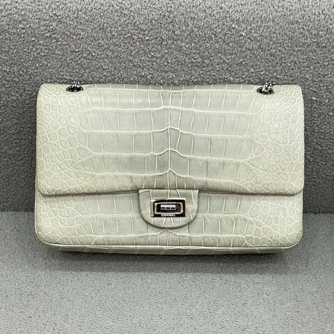香奈兒 Chanel 2.55 超大號 31.5cm 灰白色 鱷魚皮 銀扣