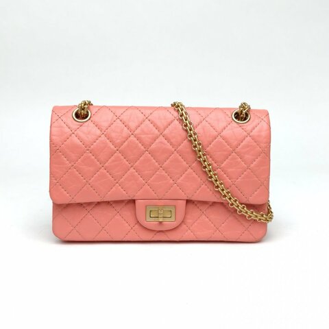Chanel香奈兒 2.55口蓋包小號粉色羊皮革30開金扣肩背包