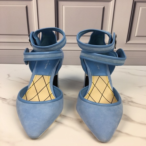 全新Louis Vuitton/路易威登藍色麂皮高跟涼鞋 跟高10cm 碼數35