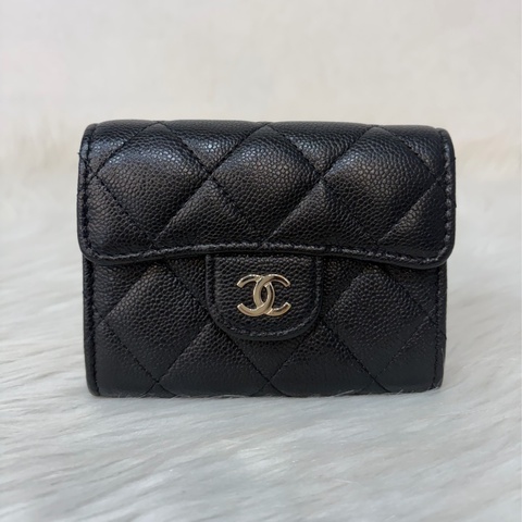 Chanel AP0220 粒紋牛皮 黑荔枝 金釦雙層 卡包 零錢包