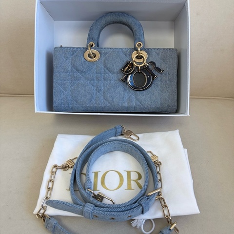 Dior 迪奧 牛仔橫版戴妃 中號 琺瑯扣手提包單肩包斜挎包