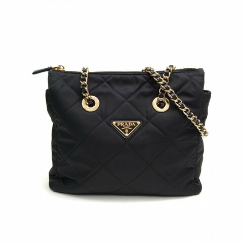 PRADA 黑色尼龍金扣Re-Edition降落傘黑金鏈條包肩背包