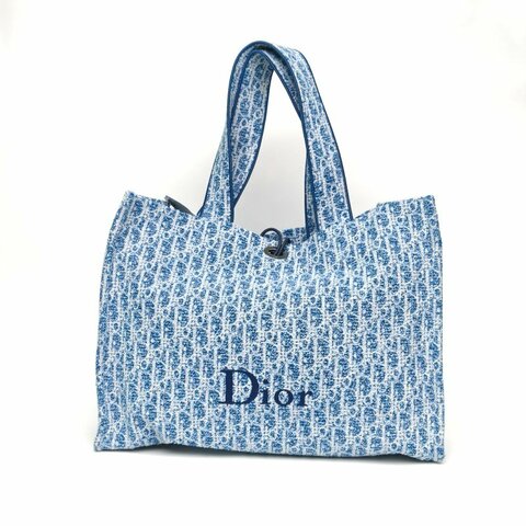 Dior迪奧 藍色帆布銀扣BookTote新款單肩包肩背包