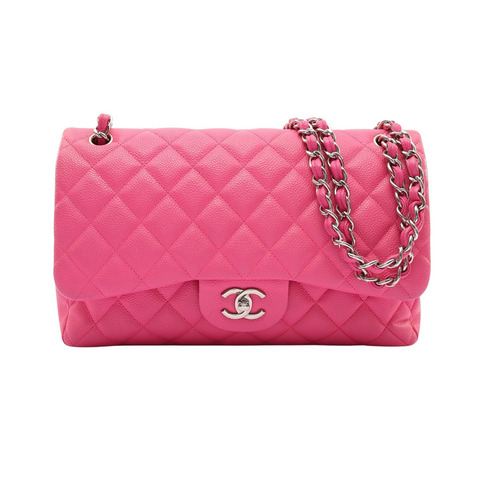 CHANEL 香奈兒 Classic Flap Jumbo 30 肩背包 粉色 荔枝紋牛皮 銀扣 A58600