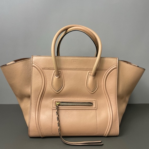 Celine/賽琳 淺卡其色 幻影全皮笑臉包 大號