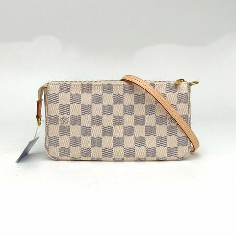 LV PochetteAccessoires麻將包白棋格金扣晶片肩背包