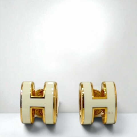 JS1558-HERMES Mini Pop H 白色金釦 耳環 H608002F 49