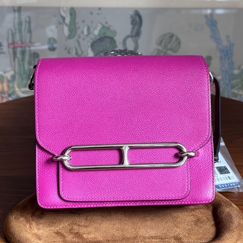 Hermes 香奈兒 roulis mini L3玫瑰紫色銀扣 evercolor皮 A刻