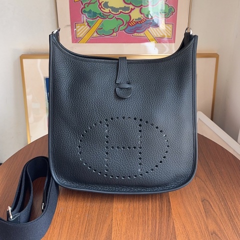99新Hermes 愛馬仕 evelyne29 黑銀 w刻 男女同款