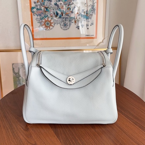 Hermes 愛馬仕 lindy30 聖杯藍 銀扣 D刻 有塵袋