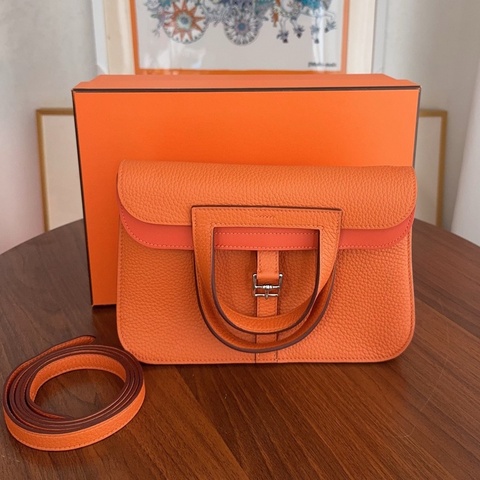 閒置未使用 Hermes 愛馬仕 halzan25 愛馬仕橙 銀扣 B刻 盒子塵袋肩帶