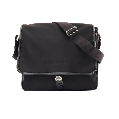 PRADA 普拉達 Messenger 肩背包 黑色 尼龍 牛皮 2VD166