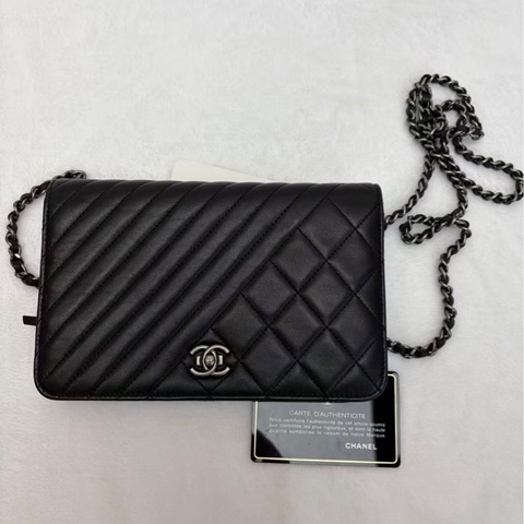 Chanel • 經典黑銀孟買拼接菱格紋羊皮Woc鏈條包 #99🆕 #🈶保卡