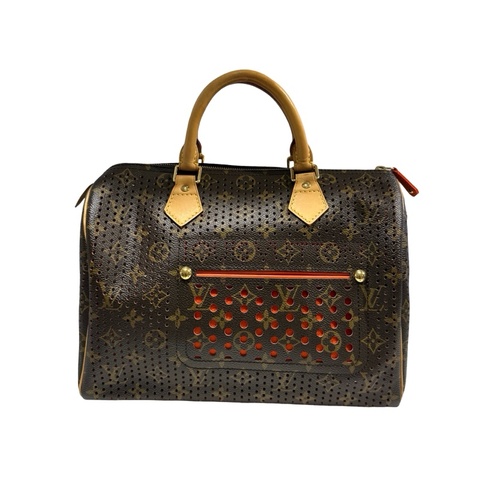 Used LOUIS VUITTON Monogram Perforated Speedy 30 Handbag Brown Fuchsia
