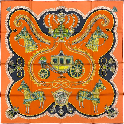 （近新🎁可送禮）Hermès 愛馬仕 x Claudia Stuhlhof Paperoles 橙色 真絲90x90 單面 捲邊絲巾 方巾