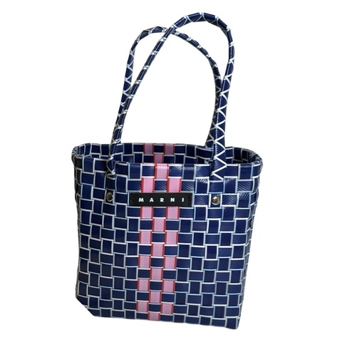 Used MARNI Woven Market Bag Tote Bag Blue Pink White