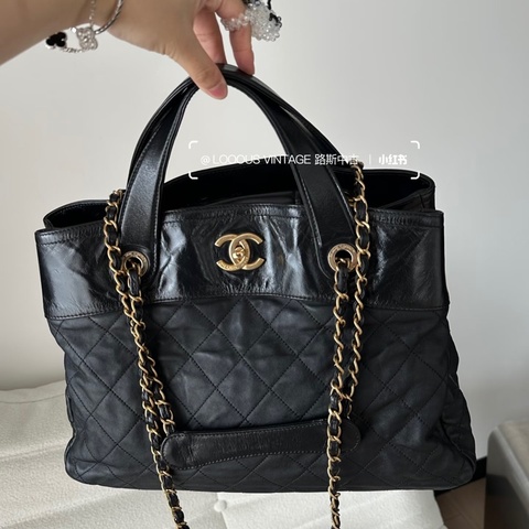 Chanel • 經典黑金油臘皮拼牛皮托特包 #99🆕帶膜✨