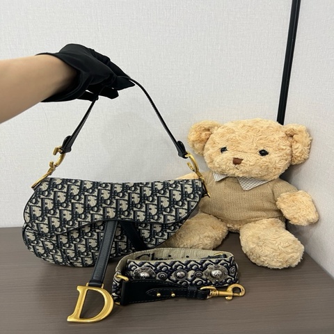 Dior迪奧老花刺繡 馬鞍包手提斜挎包