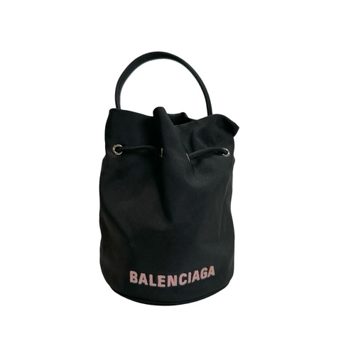 Used BALENCIAGA Logo Wheel Drawstring Bag Black Pink