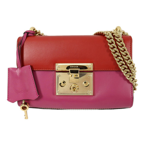 GUCCI 牛皮皮革Padlock Bicolor鏈帶肩背袋
