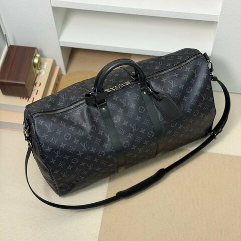 🏷LV 路易威登．Keepall55 黑老花旅行袋 M40605