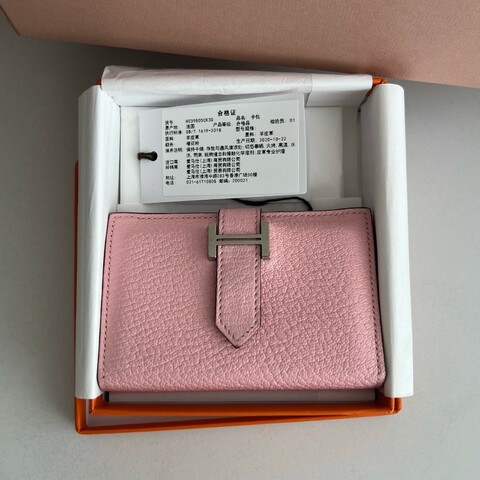 Hermes 櫻花粉 短夾 銀包