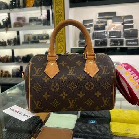 東區正精品㊣LV M45948 SPEEDY 20CM 原花字紋迷你桃紅拚白色手提肩背背帶兩用波士頓包 RZ6596