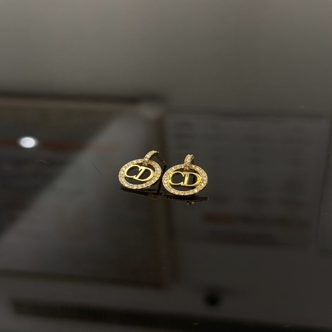 Dior 金色CD 金屬飾面外圈水晶耳針式耳環