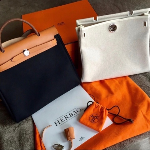 「JL精品代購」 95新 Hermes 愛馬仕熊貓色拼皮Herbag PM 帶替換袋