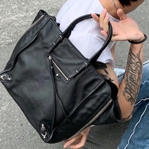 Balenciaga 巴黎世家經典 Papier 黑銀機車托特包🍧