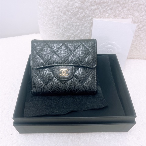Chanel cf 黑金三摺皮夾/銀包