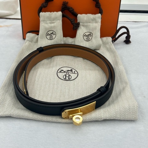 Hermes愛馬仕Kelly黑色金扣腰帶 B刻